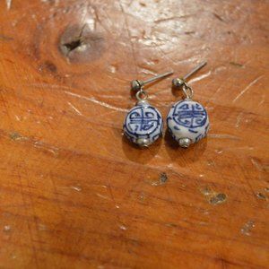 Small Bead Drop Earrings with Painted Design